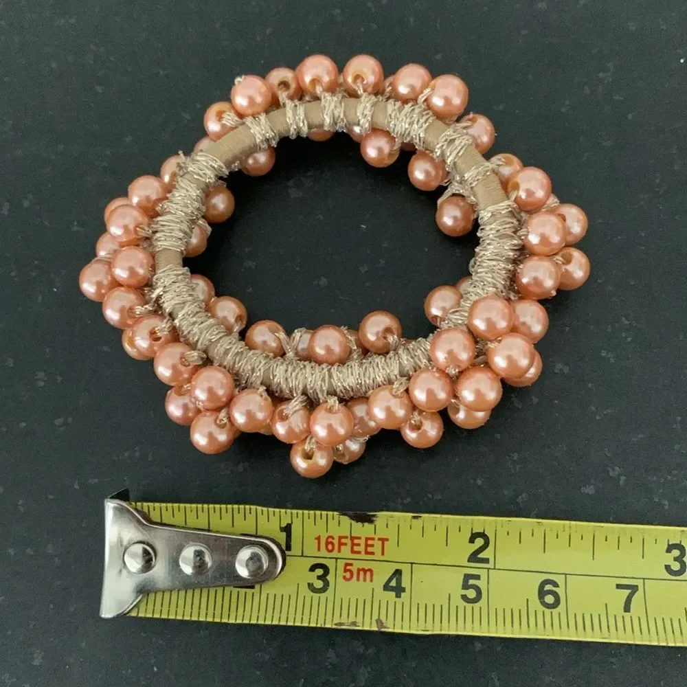 The Bardot Hair Tie - Rose Pearl Clusters on Gold Elastic